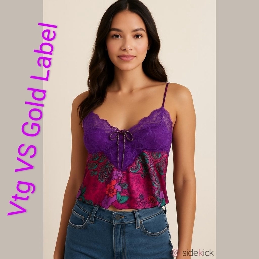 Vintage Victoria's Secret Cami Gold Tag S Purple Pink Teal Paisley VGUC